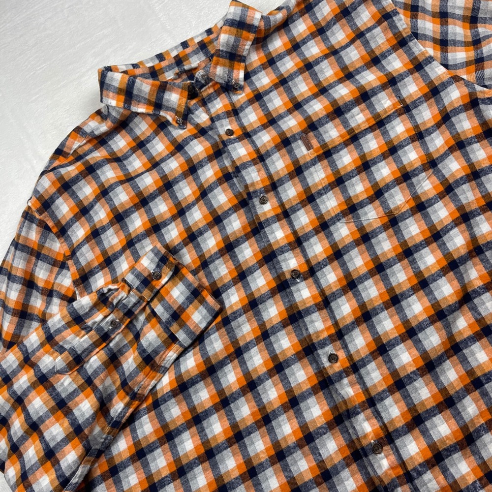 Chaps Performance Mens 3XLT Plaid Button Down Shirt Orange Navy Blue 731F02T